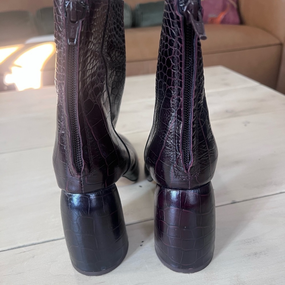 Ellery Wine/Chocolate Embossed Leather Boots - Picture 3 of 4